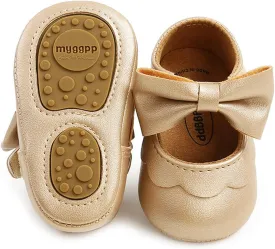 LAFEGEN Baby Girls Mary Jane Flats with Bownot Non Slip Soft Sole PU Leather Newborn Infant Toddler First Walker Cirb Dress Shoes