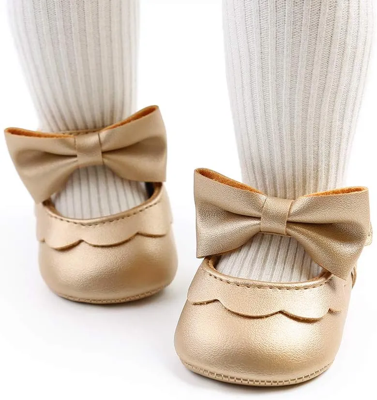 LAFEGEN Baby Girls Mary Jane Flats with Bownot Non Slip Soft Sole PU Leather Newborn Infant Toddler First Walker Cirb Dress Shoes