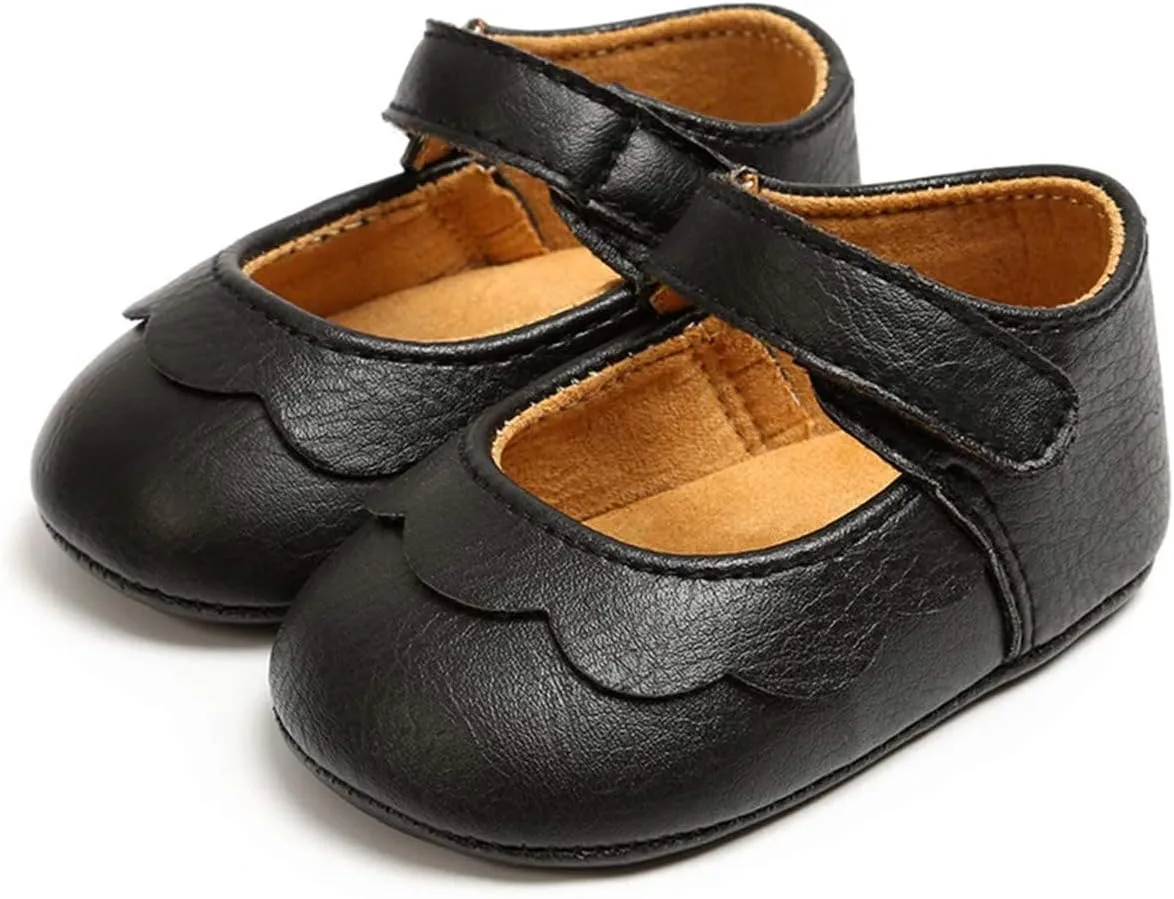 LAFEGEN Baby Girls Mary Jane Flats with Bownot Non Slip Soft Sole PU Leather Newborn Infant Toddler First Walker Cirb Dress Shoes