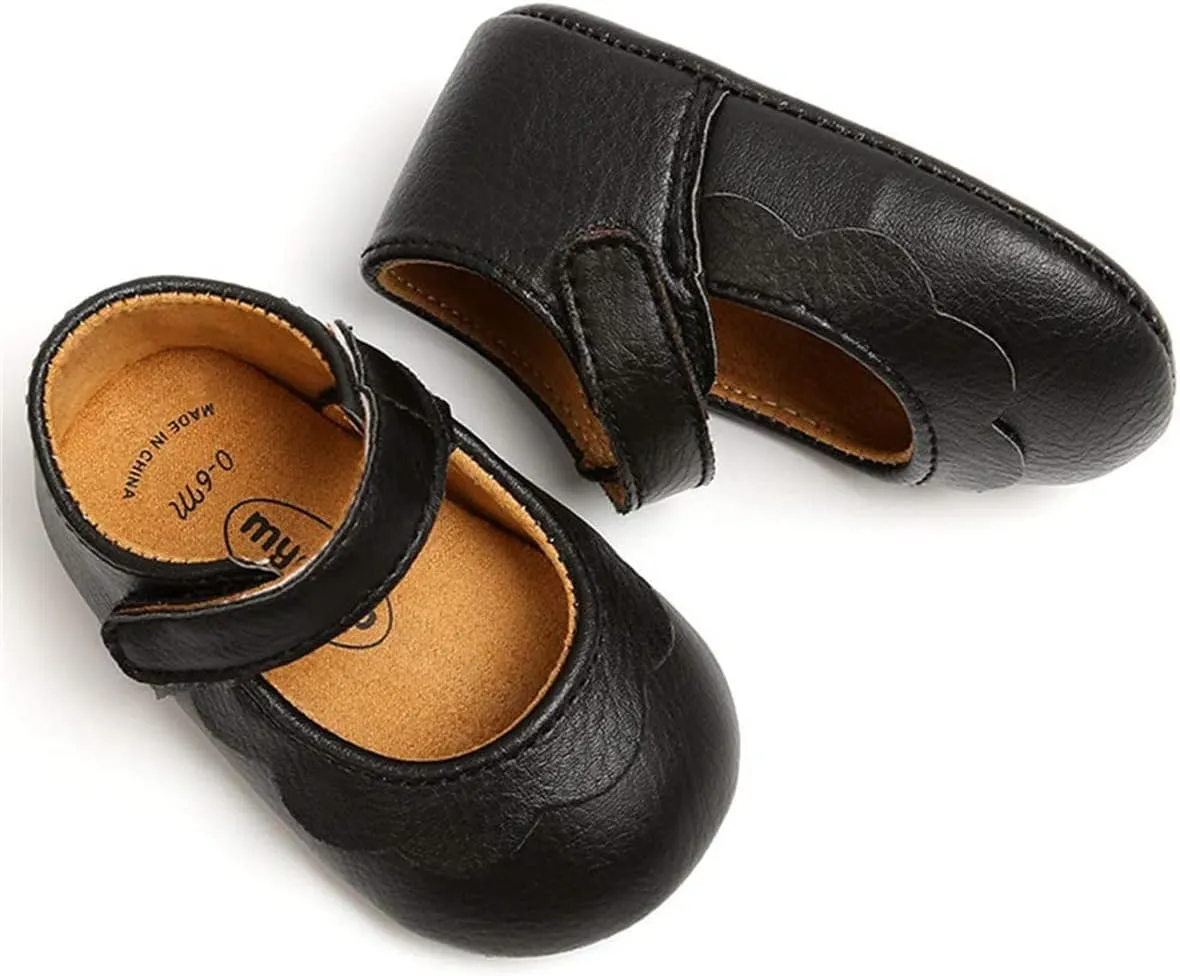 LAFEGEN Baby Girls Mary Jane Flats with Bownot Non Slip Soft Sole PU Leather Newborn Infant Toddler First Walker Cirb Dress Shoes