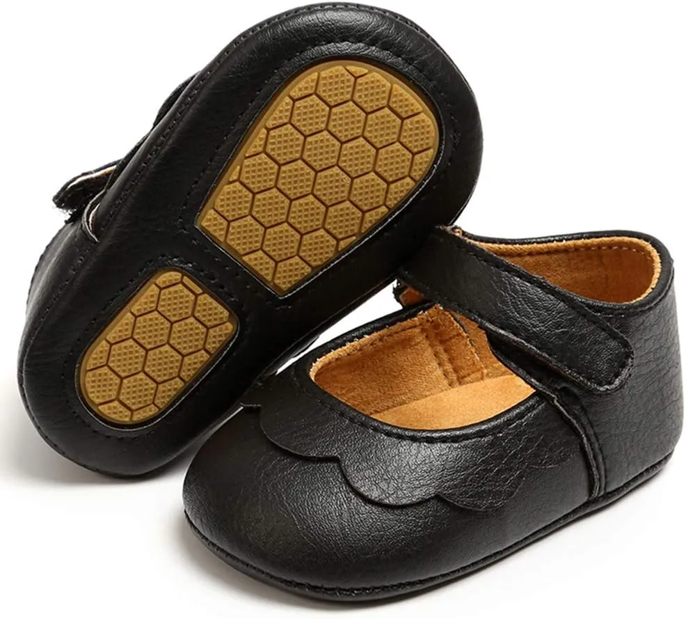 LAFEGEN Baby Girls Mary Jane Flats with Bownot Non Slip Soft Sole PU Leather Newborn Infant Toddler First Walker Cirb Dress Shoes
