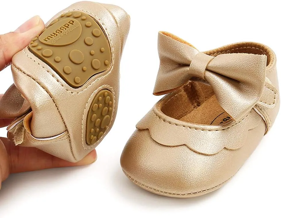 LAFEGEN Baby Girls Mary Jane Flats with Bownot Non Slip Soft Sole PU Leather Newborn Infant Toddler First Walker Cirb Dress Shoes