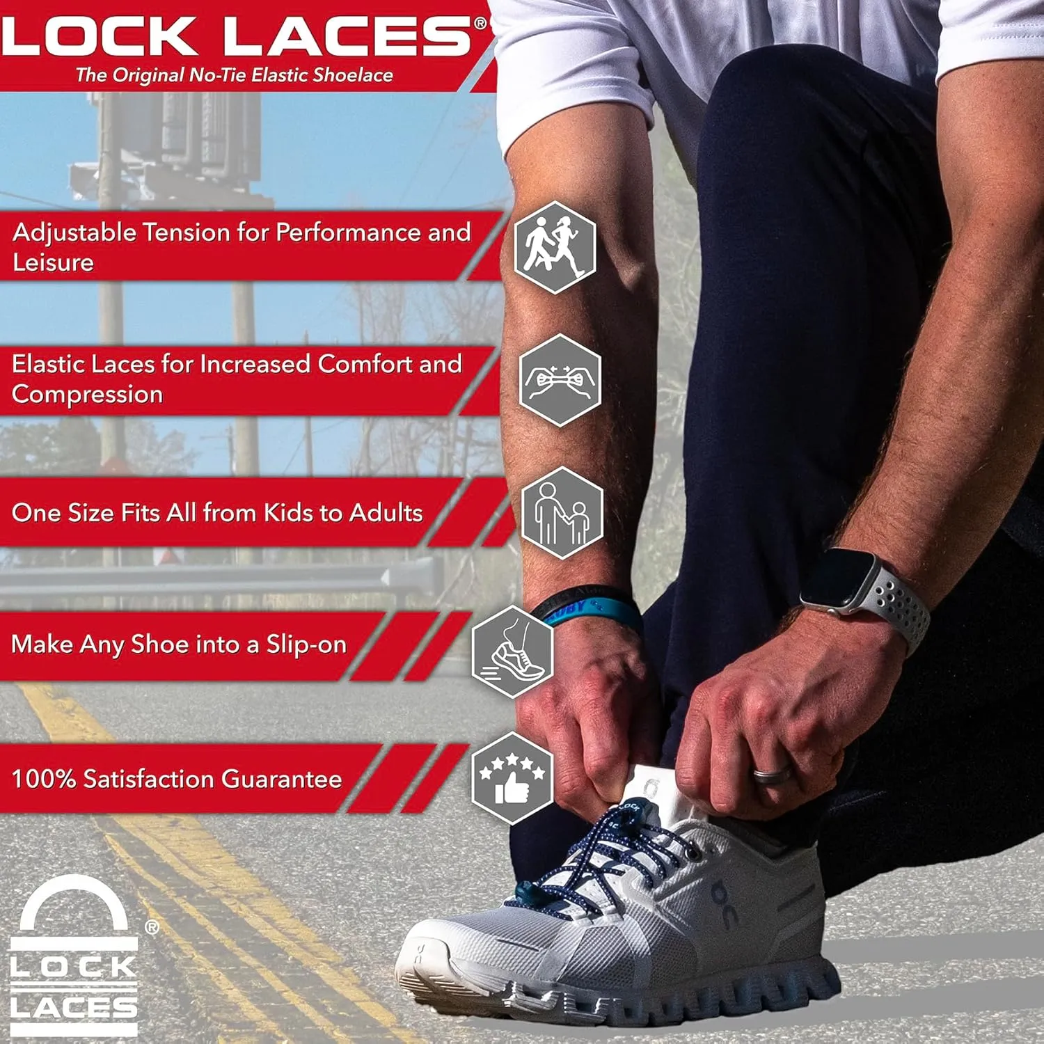 Lock Laces - Elastic No Tie Shoelaces 1 Size Fits All for Kids Adults Tieless Shoe Laces Tennis Shoes Sneakers