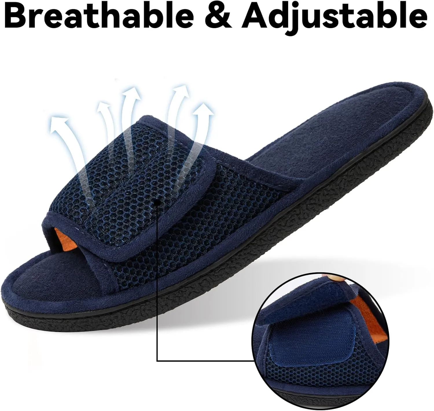 Magtoe Men's Adjustable Indoor Slippers Open Toe Arch Support Memory Foam Home Slippers