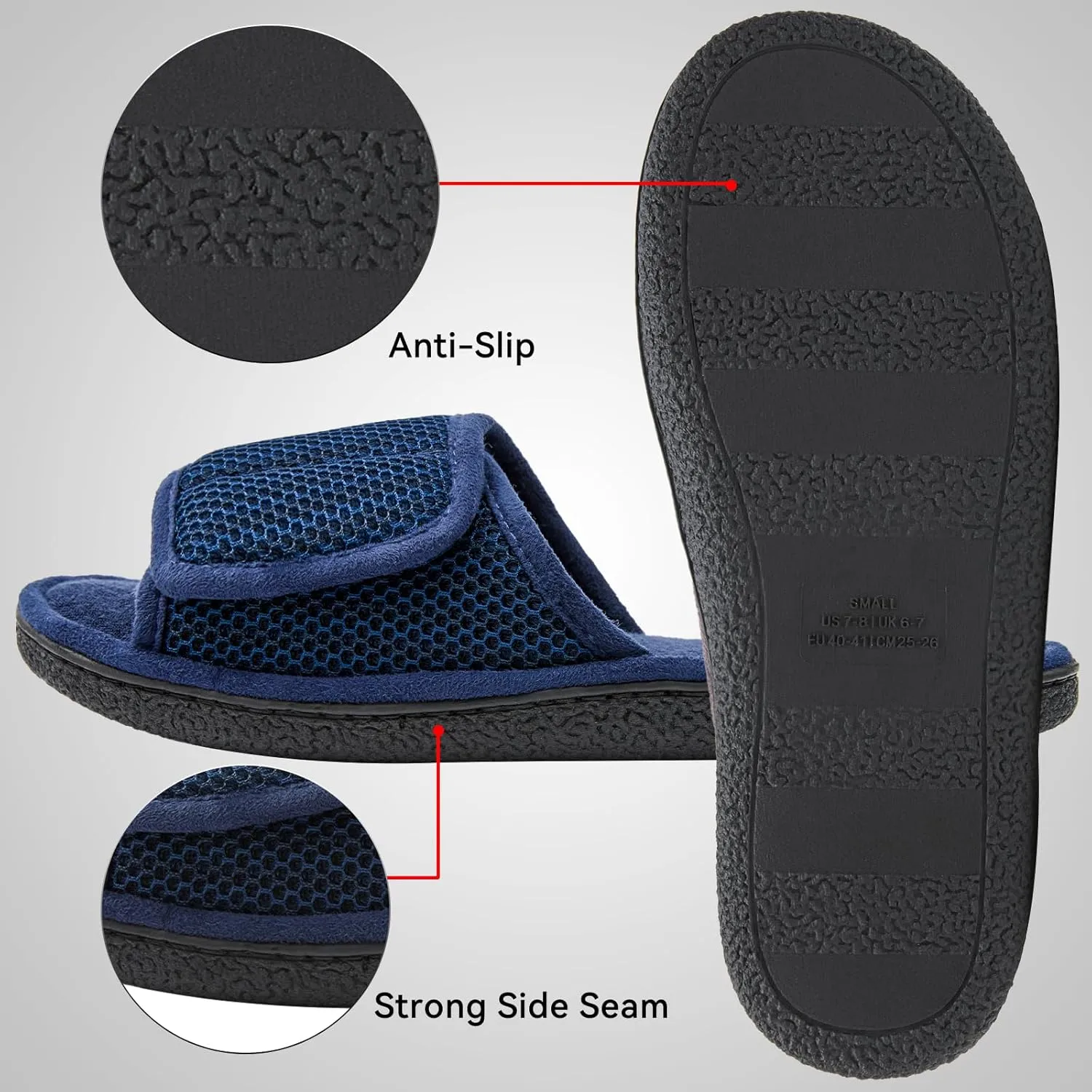 Magtoe Men's Adjustable Indoor Slippers Open Toe Arch Support Memory Foam Home Slippers
