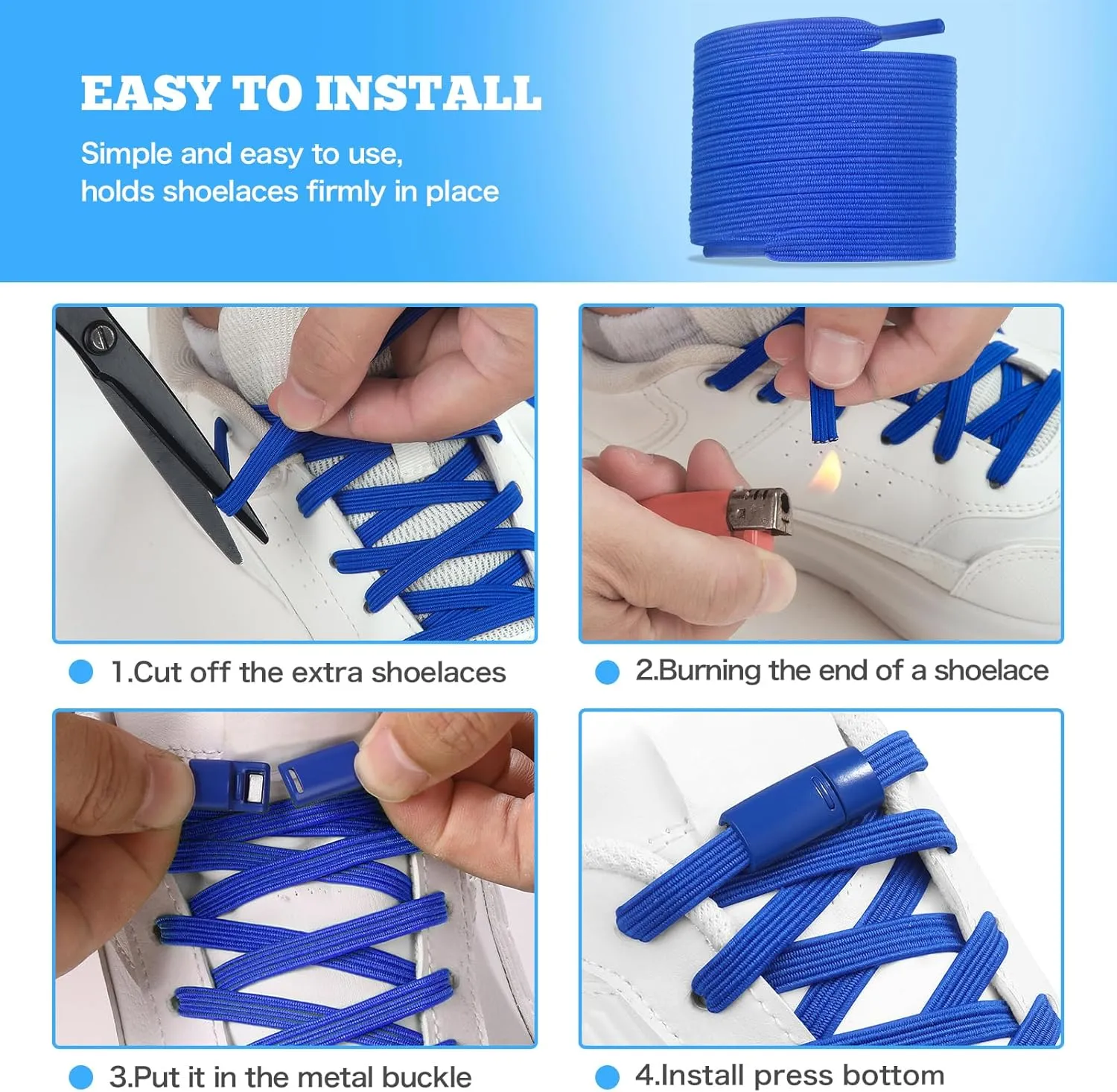 Neo-wows Flat Elastic No Tie Shoe Laces for Sneakers, Stretch Tieless Shoelaces for Kids & Adults, Flat Shoes Strings