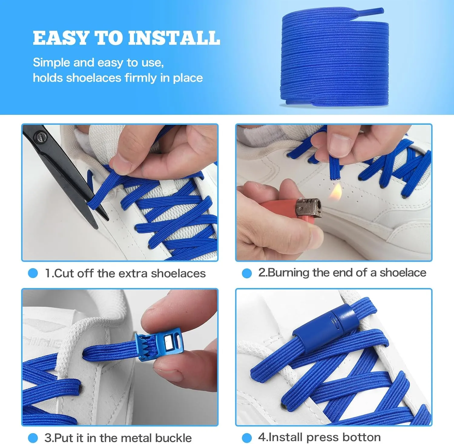 Neo-wows Flat Elastic No Tie Shoe Laces for Sneakers, Stretch Tieless Shoelaces for Kids & Adults, Flat Shoes Strings