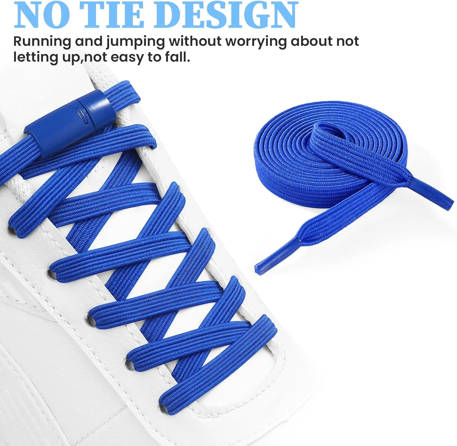 Neo-wows Flat Elastic No Tie Shoe Laces for Sneakers, Stretch Tieless Shoelaces for Kids & Adults, Flat Shoes Strings