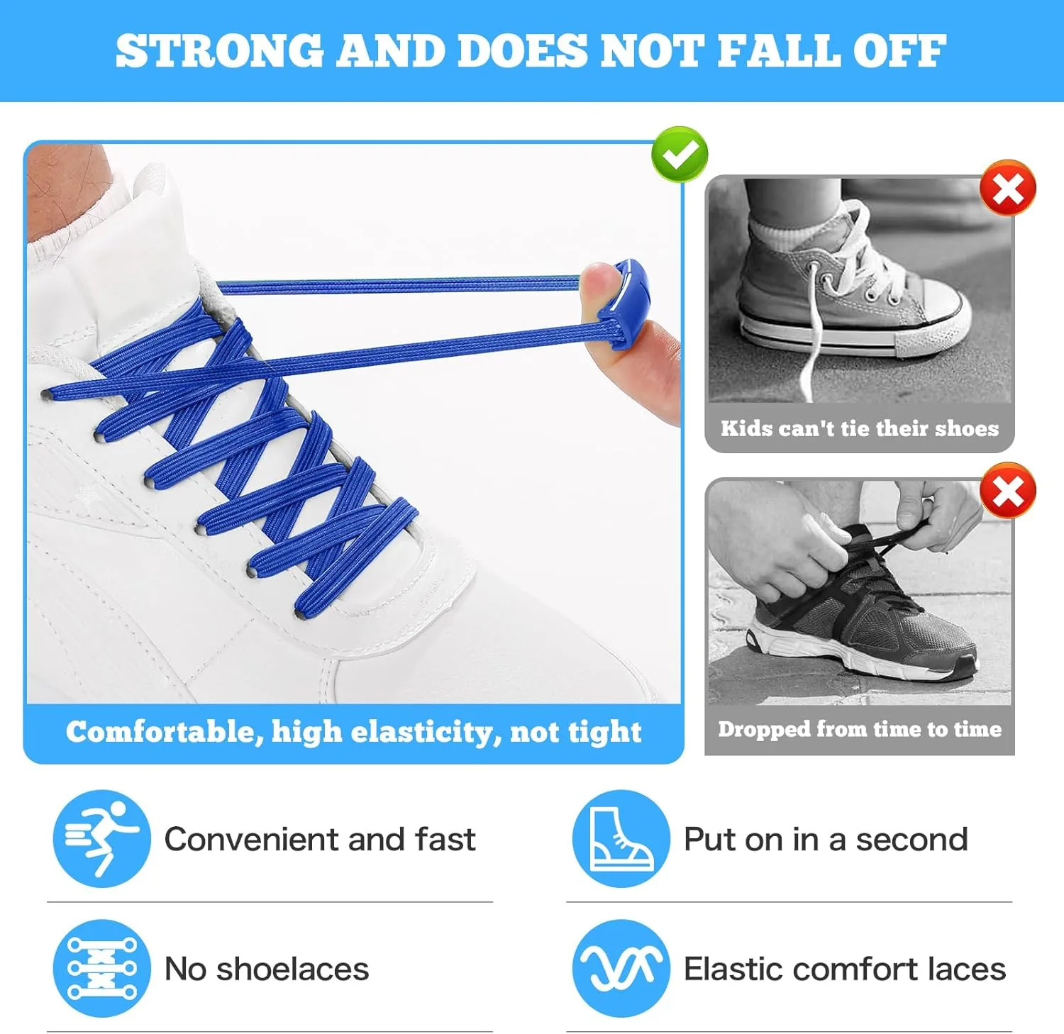 Neo-wows Flat Elastic No Tie Shoe Laces for Sneakers, Stretch Tieless Shoelaces for Kids & Adults, Flat Shoes Strings