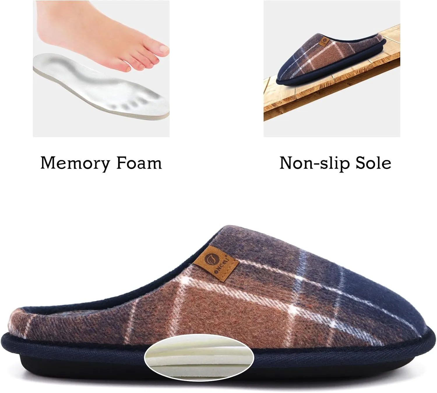 ONCAI Mens Cozy Memory Foam Scuff Slippers Slip On Warm House Shoes Indoor/Outdoor with Best Arch Support