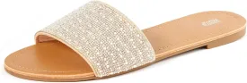 REDTOP Women's Rhinestone Sandals Slide Glitter Bling Casual Sandal Flat Open Toe Sparkle Slides