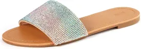 REDTOP Women's Rhinestone Sandals Slide Glitter Bling Casual Sandal Flat Open Toe Sparkle Slides