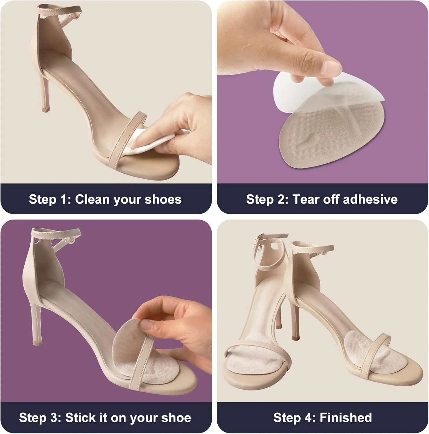 Riootlnm Metatarsal Pads, Ball of Foot Cushions, Heel Pads Inserts for Too Big Shoe, Reduce Foot Pain, No Slip Heel Grips Liners Pads for Loose Shoe, Blisters (2pairsbeige)