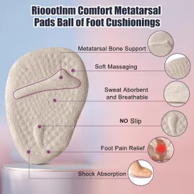 Riootlnm Metatarsal Pads, Ball of Foot Cushions, Heel Pads Inserts for Too Big Shoe, Reduce Foot Pain, No Slip Heel Grips Liners Pads for Loose Shoe, Blisters (2pairsbeige)
