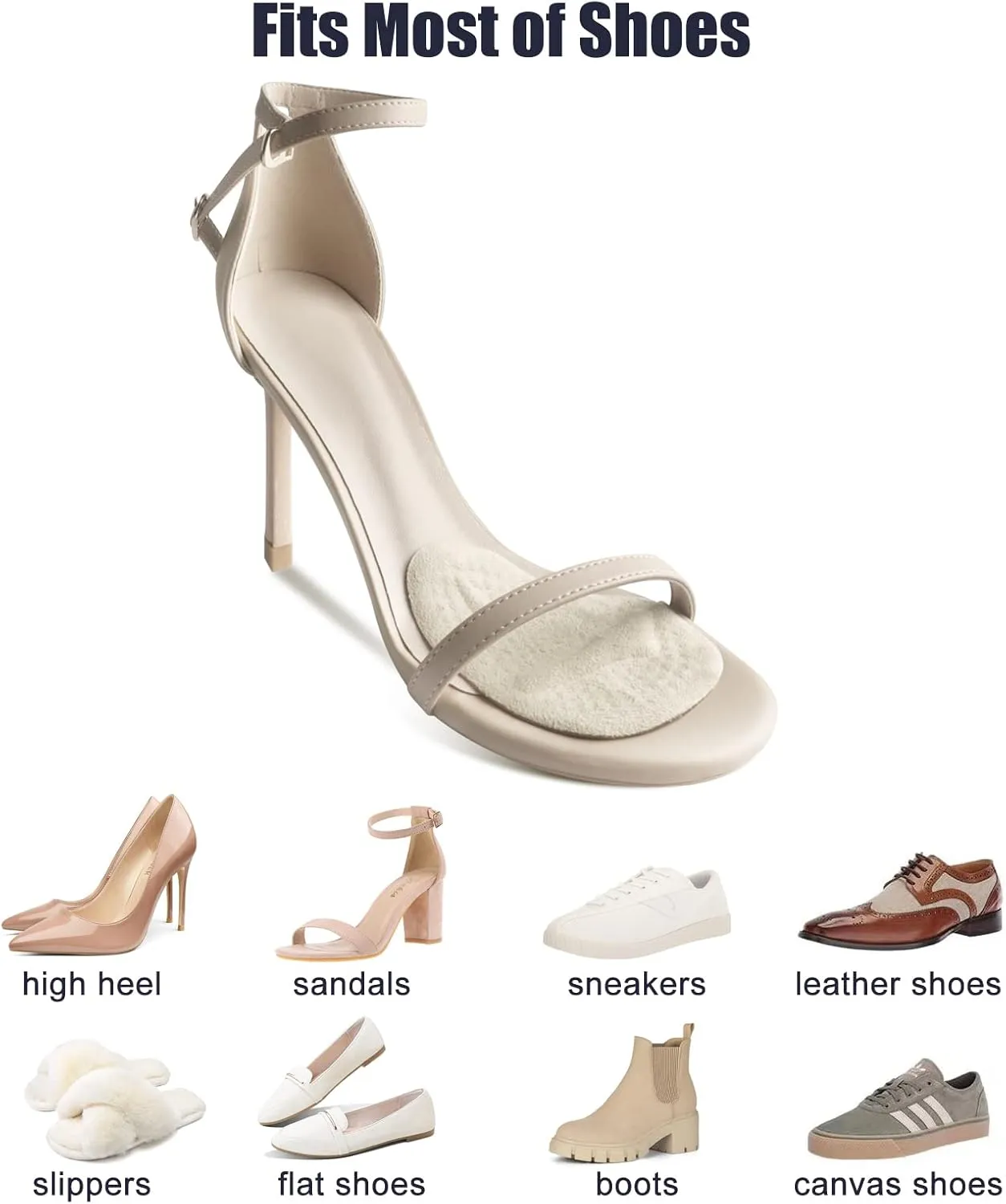 Riootlnm Metatarsal Pads, Ball of Foot Cushions, Heel Pads Inserts for Too Big Shoe, Reduce Foot Pain, No Slip Heel Grips Liners Pads for Loose Shoe, Blisters (2pairsbeige)