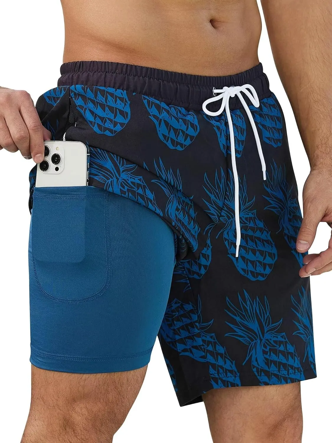 SILKWORLD Mens Swim Trunks Quick Dry Swimming Shorts with Compression Liner and Zipper Pockets