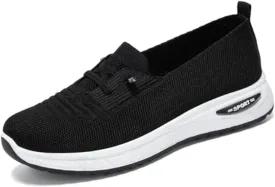Slip On Orthopedic Sneakers Women Breathable Mesh Knitted Woven Low Top Walking Shoes Lightweight Wide Width Soft Sole Arch Support Non-Slip Shoes