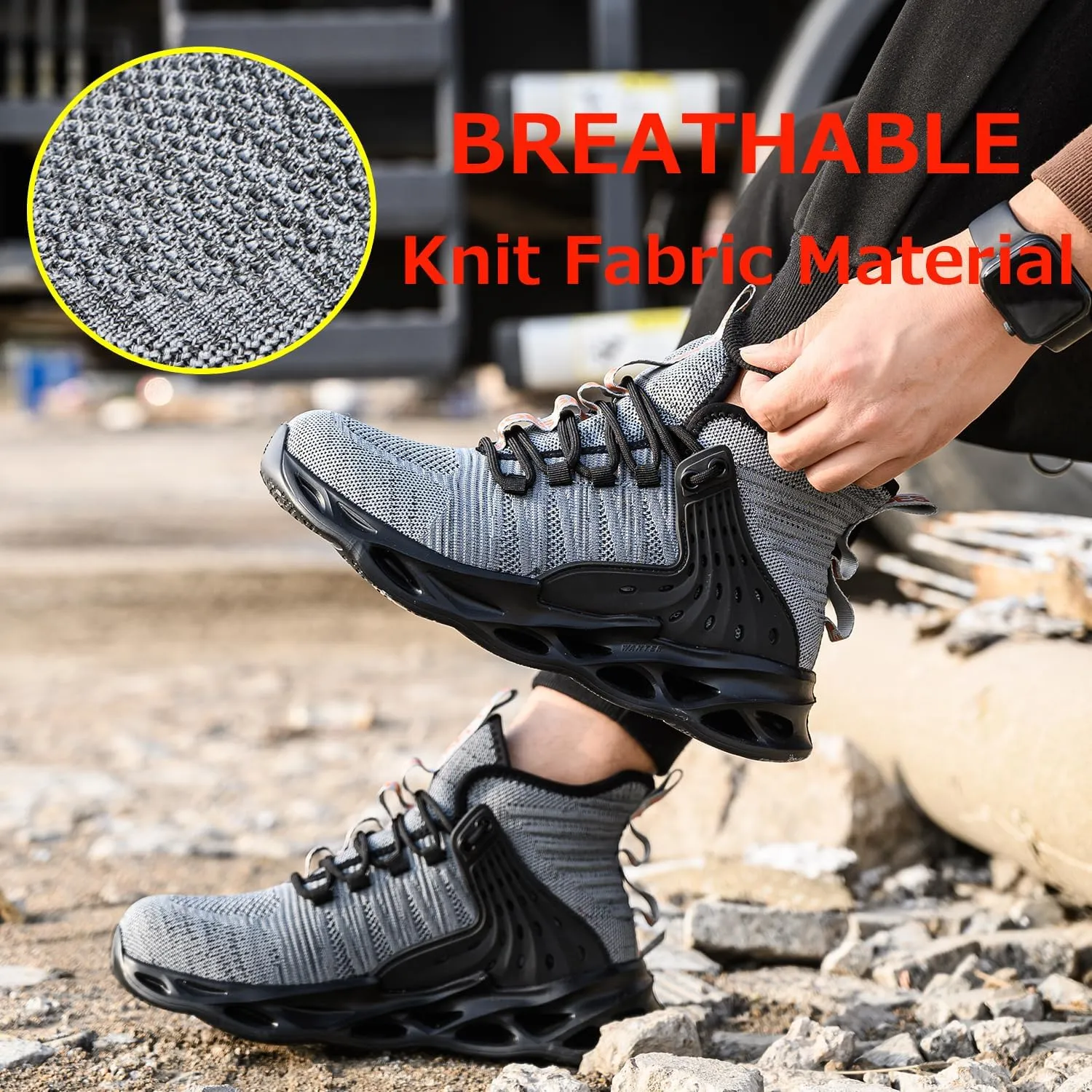 Steel Toe Shoes for Men Work Safety Boots Lightweight Breathable Non Slip Industrial Construction Shoes Women Black