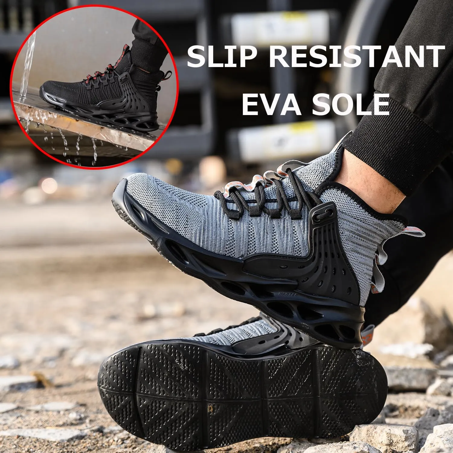 Steel Toe Shoes for Men Work Safety Boots Lightweight Breathable Non Slip Industrial Construction Shoes Women Black