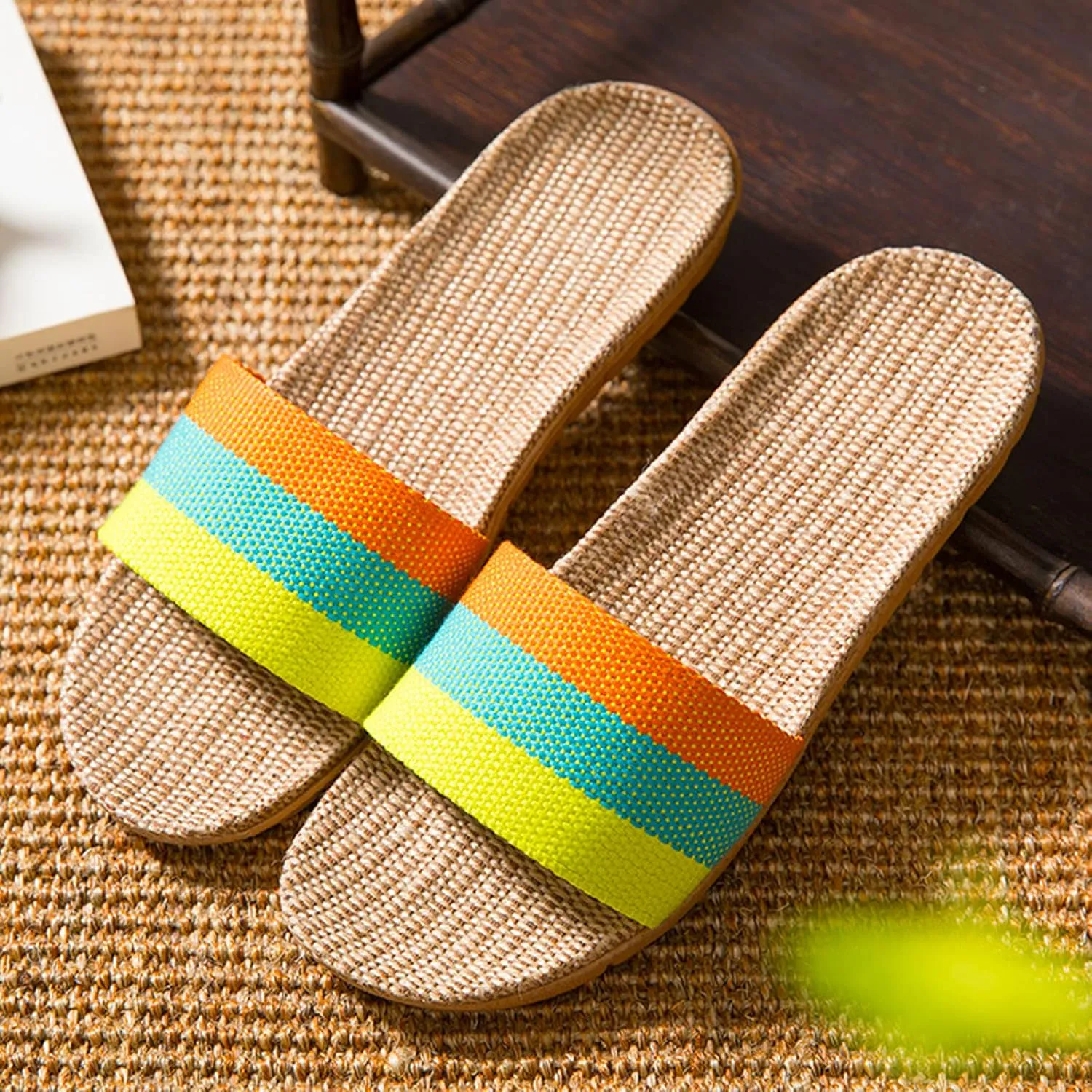 Unisex Home Slippers Flax Men and Women House Slipper Open-Toe Breathable