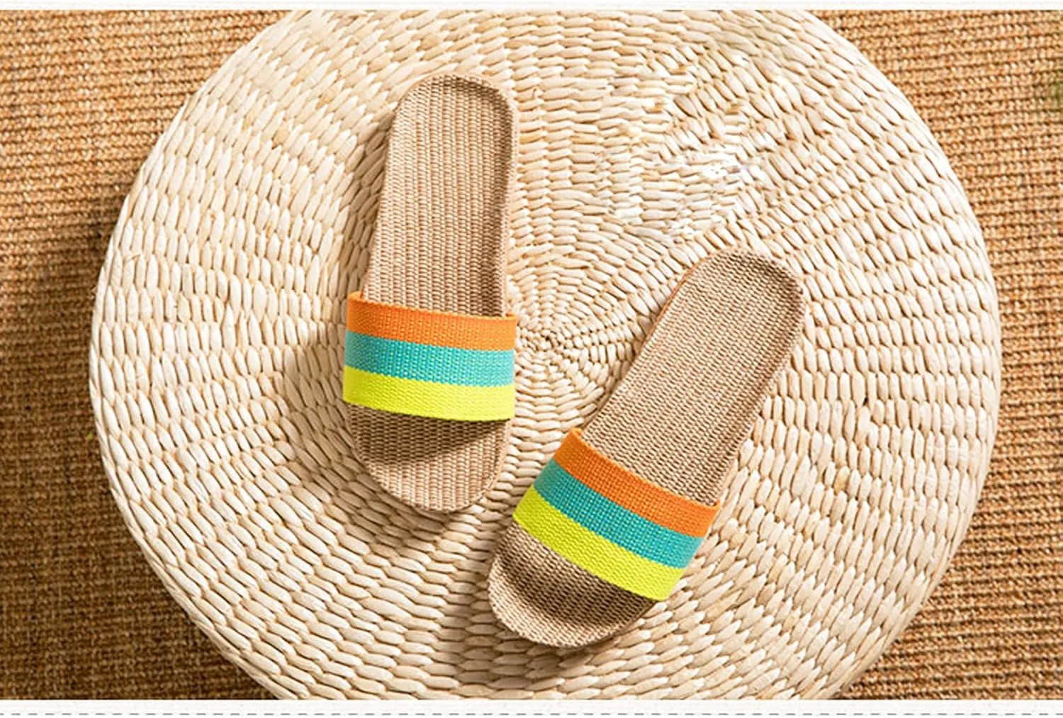 Unisex Home Slippers Flax Men and Women House Slipper Open-Toe Breathable
