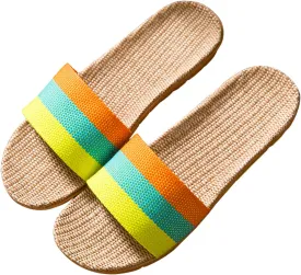Unisex Home Slippers Flax Men and Women House Slipper Open-Toe Breathable