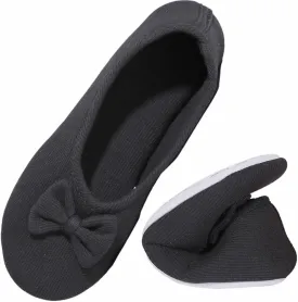 Urbancolor Women's Washable Memory Foam Ballerina Slippers Light Weight Terry Cloth House Shoes/Stretchable Heel Design