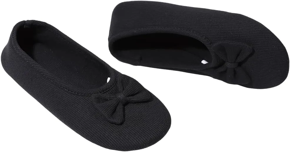 Urbancolor Women's Washable Memory Foam Ballerina Slippers Light Weight Terry Cloth House Shoes/Stretchable Heel Design