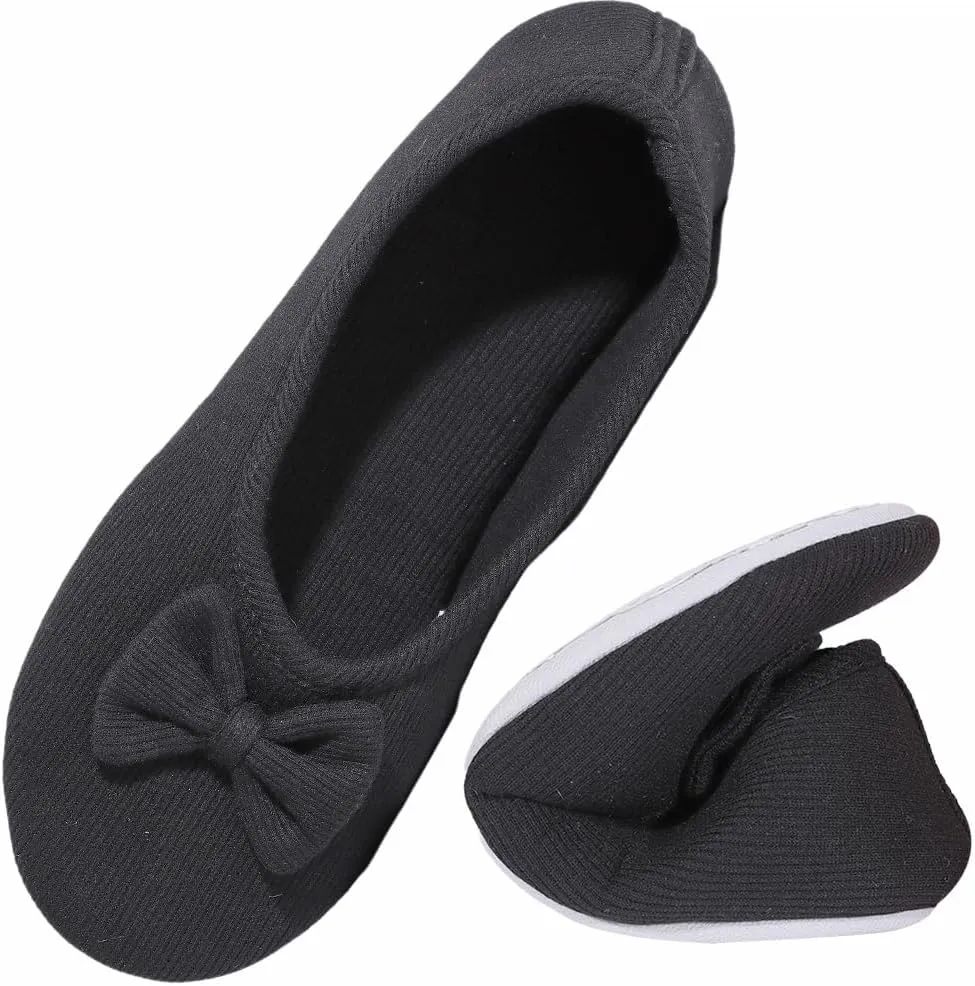 Urbancolor Women's Washable Memory Foam Ballerina Slippers Light Weight Terry Cloth House Shoes/Stretchable Heel Design