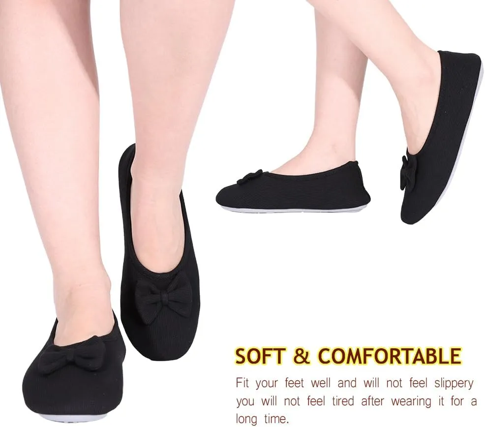 Urbancolor Women's Washable Memory Foam Ballerina Slippers Light Weight Terry Cloth House Shoes/Stretchable Heel Design