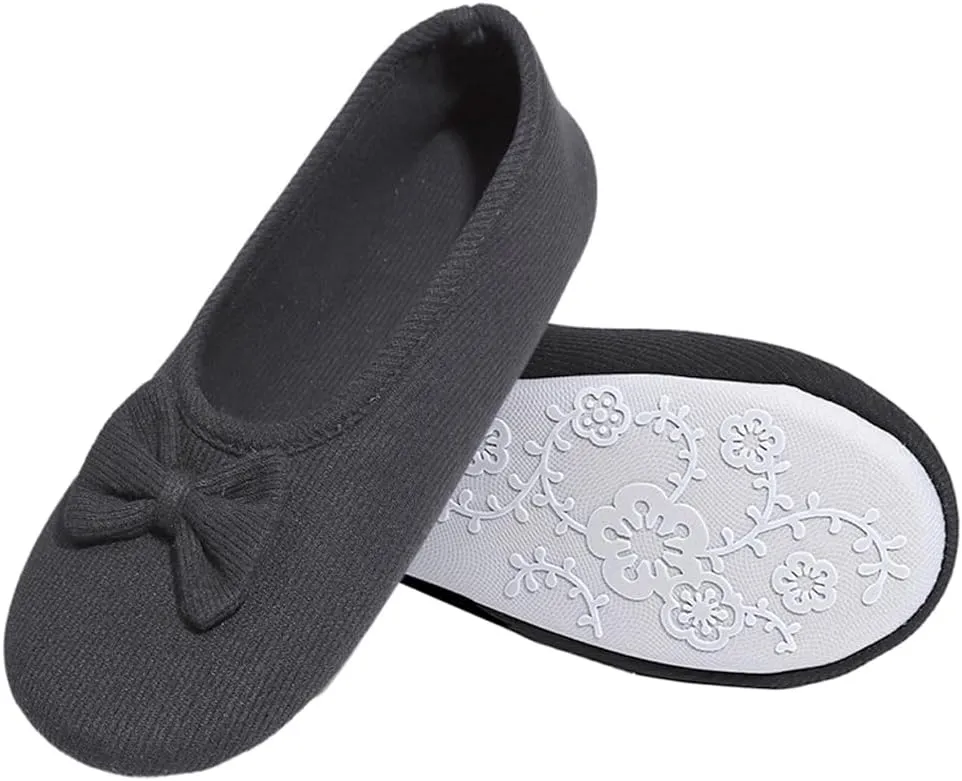 Urbancolor Women's Washable Memory Foam Ballerina Slippers Light Weight Terry Cloth House Shoes/Stretchable Heel Design