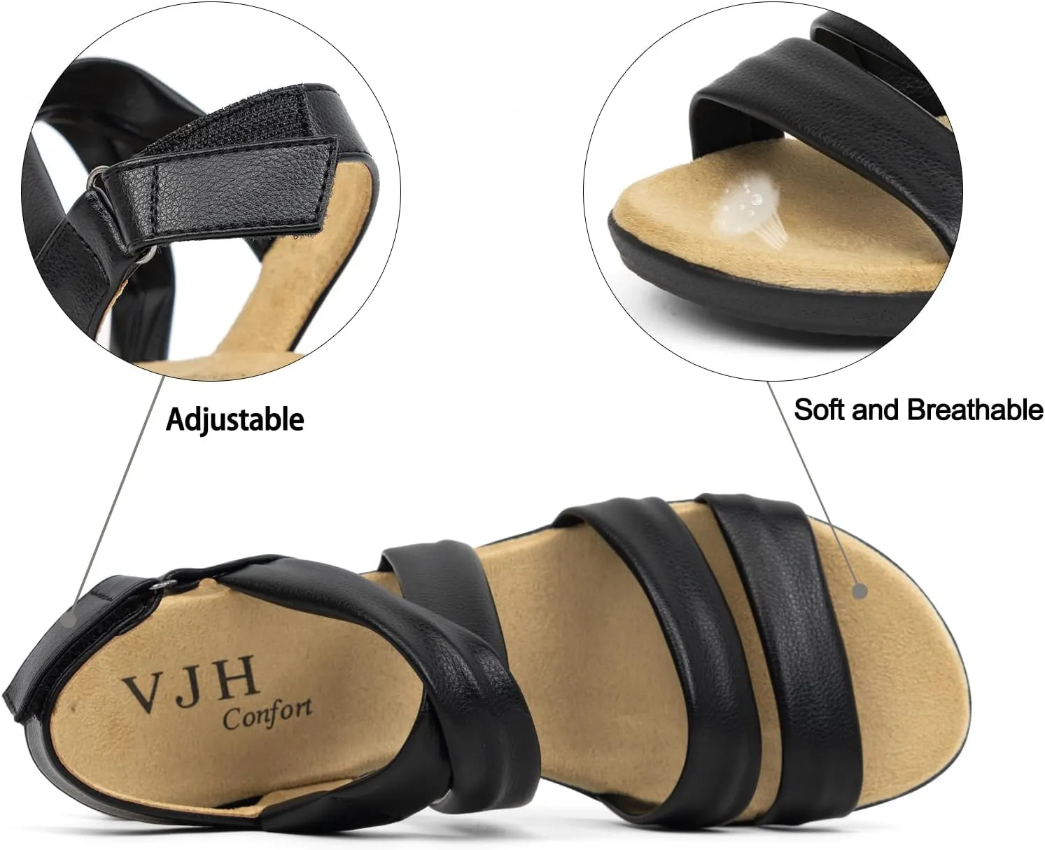 VJH confort Womens Flat Sandals, Soft Straps Slip-on Open Toe Light Weight Elastic Slingback Comfort Casual Walking Sandals