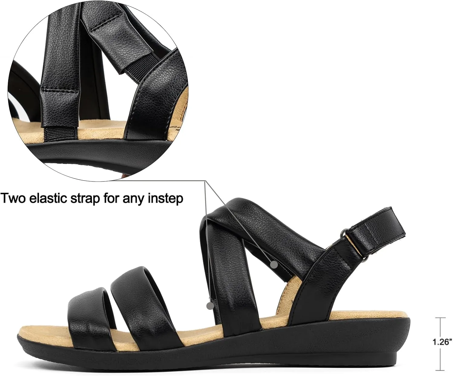 VJH confort Womens Flat Sandals, Soft Straps Slip-on Open Toe Light Weight Elastic Slingback Comfort Casual Walking Sandals