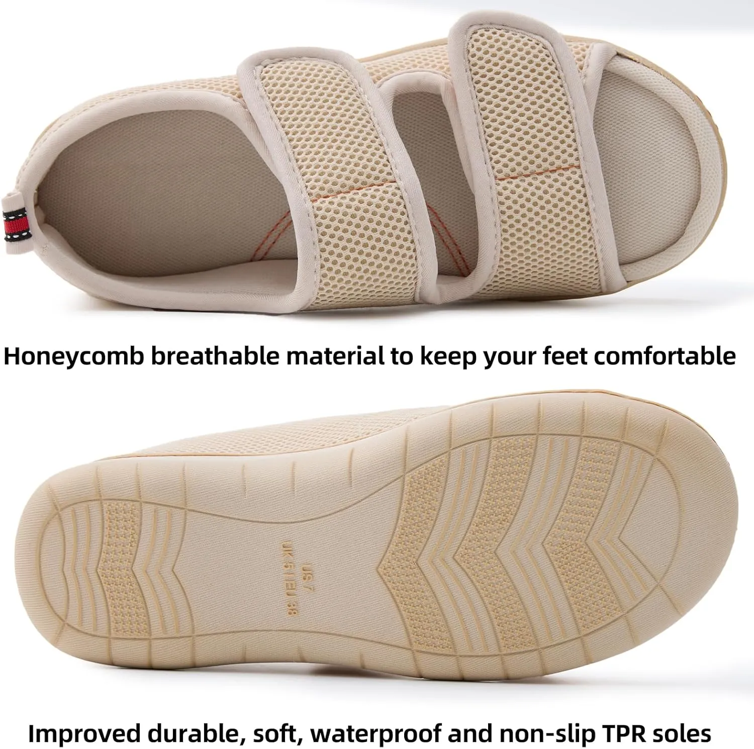 WALKFUN Arch Support Mesh Adjustable Diabetic House Shoes Open Toe Closed Back Slip-on Indoor Slippers for Men and Women Outdoor