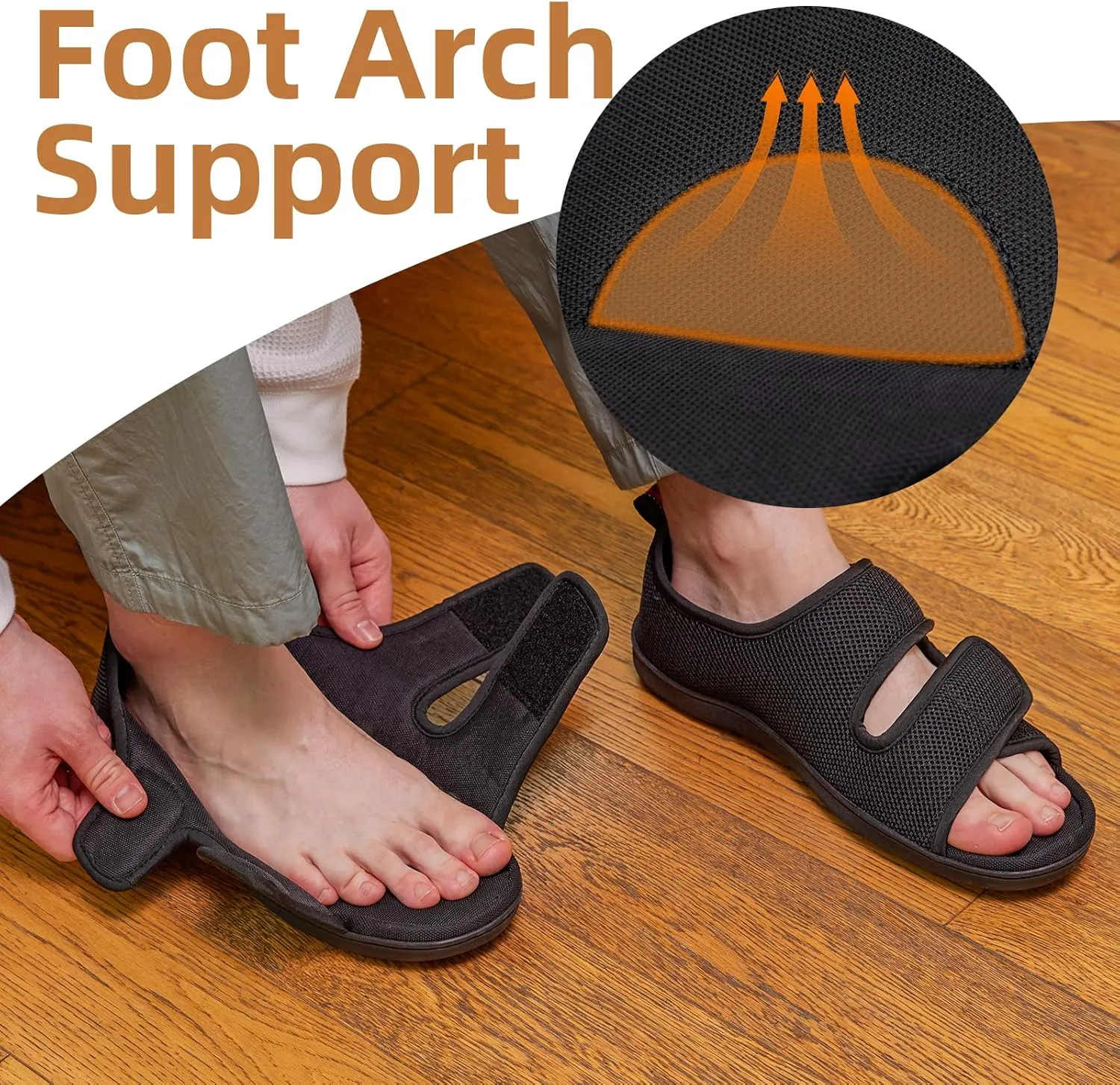 WALKFUN Arch Support Mesh Adjustable Diabetic House Shoes Open Toe Closed Back Slip-on Indoor Slippers for Men and Women Outdoor