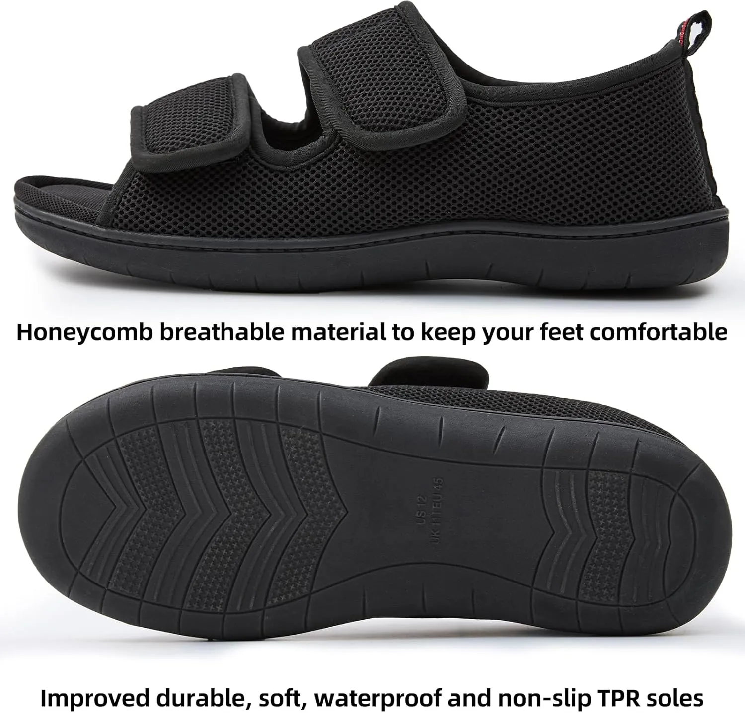 WALKFUN Arch Support Mesh Adjustable Diabetic House Shoes Open Toe Closed Back Slip-on Indoor Slippers for Men and Women Outdoor