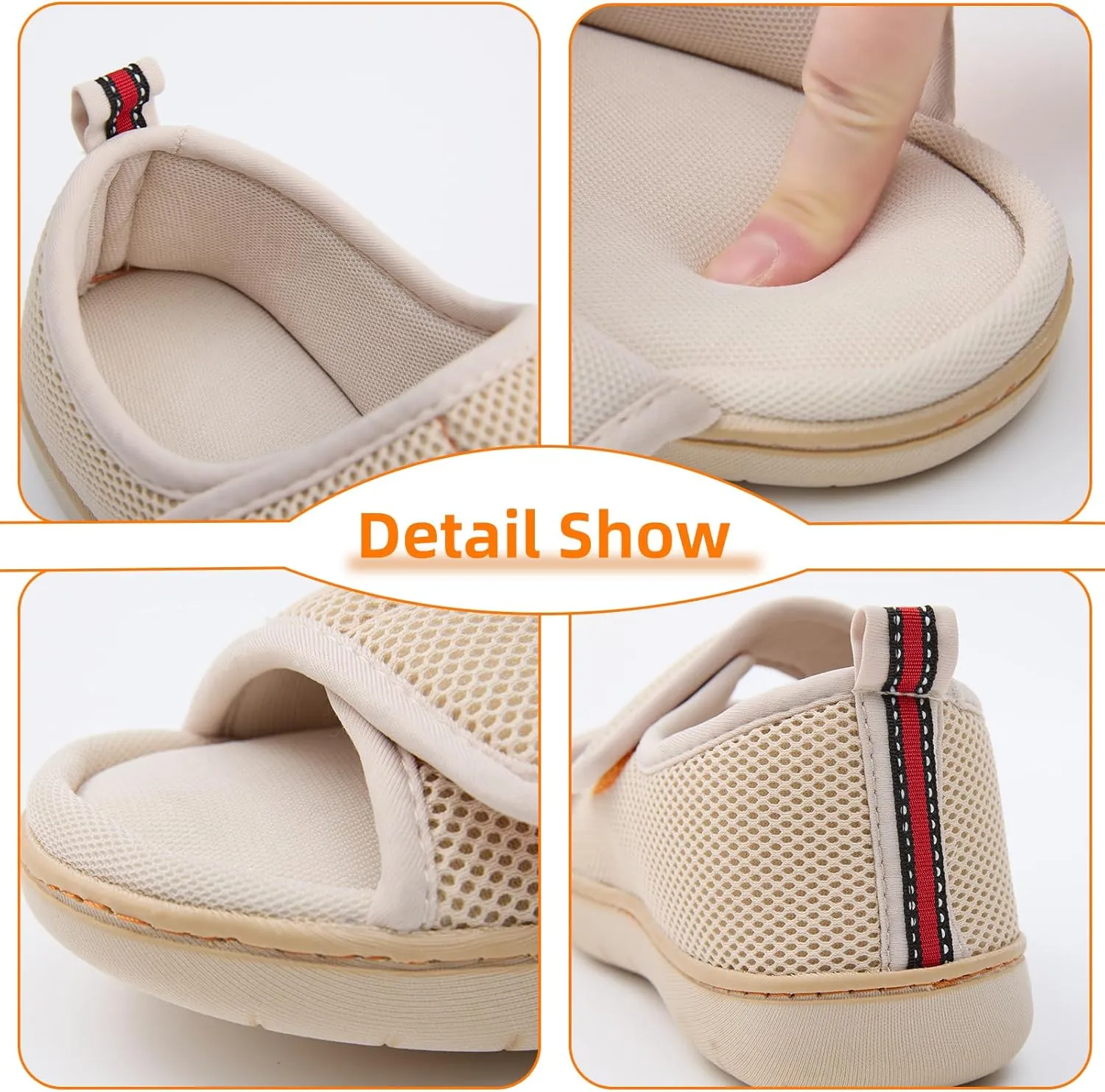 WALKFUN Arch Support Mesh Adjustable Diabetic House Shoes Open Toe Closed Back Slip-on Indoor Slippers for Men and Women Outdoor