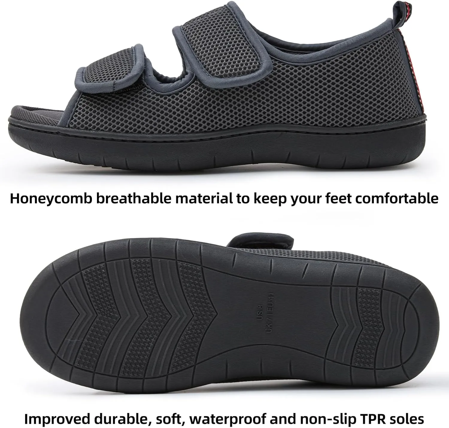 WALKFUN Arch Support Mesh Adjustable Diabetic House Shoes Open Toe Closed Back Slip-on Indoor Slippers for Men and Women Outdoor