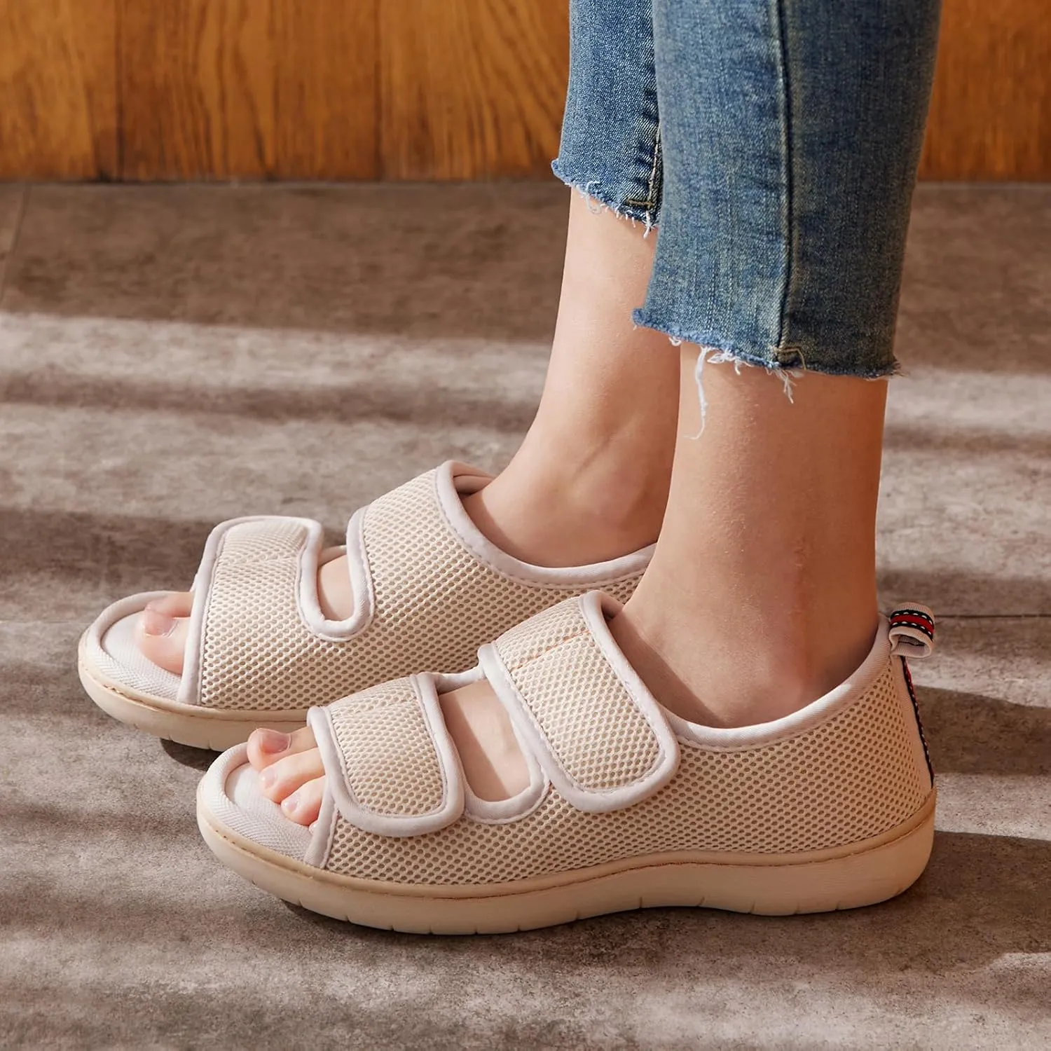 WALKFUN Arch Support Mesh Adjustable Diabetic House Shoes Open Toe Closed Back Slip-on Indoor Slippers for Men and Women Outdoor