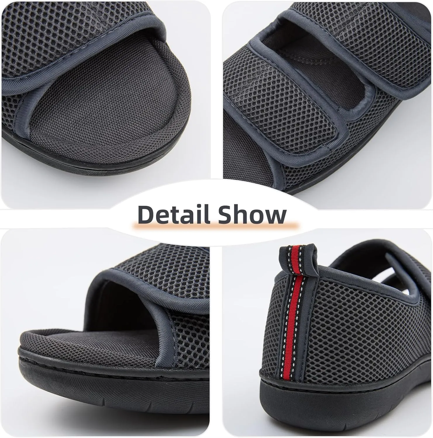 WALKFUN Arch Support Mesh Adjustable Diabetic House Shoes Open Toe Closed Back Slip-on Indoor Slippers for Men and Women Outdoor