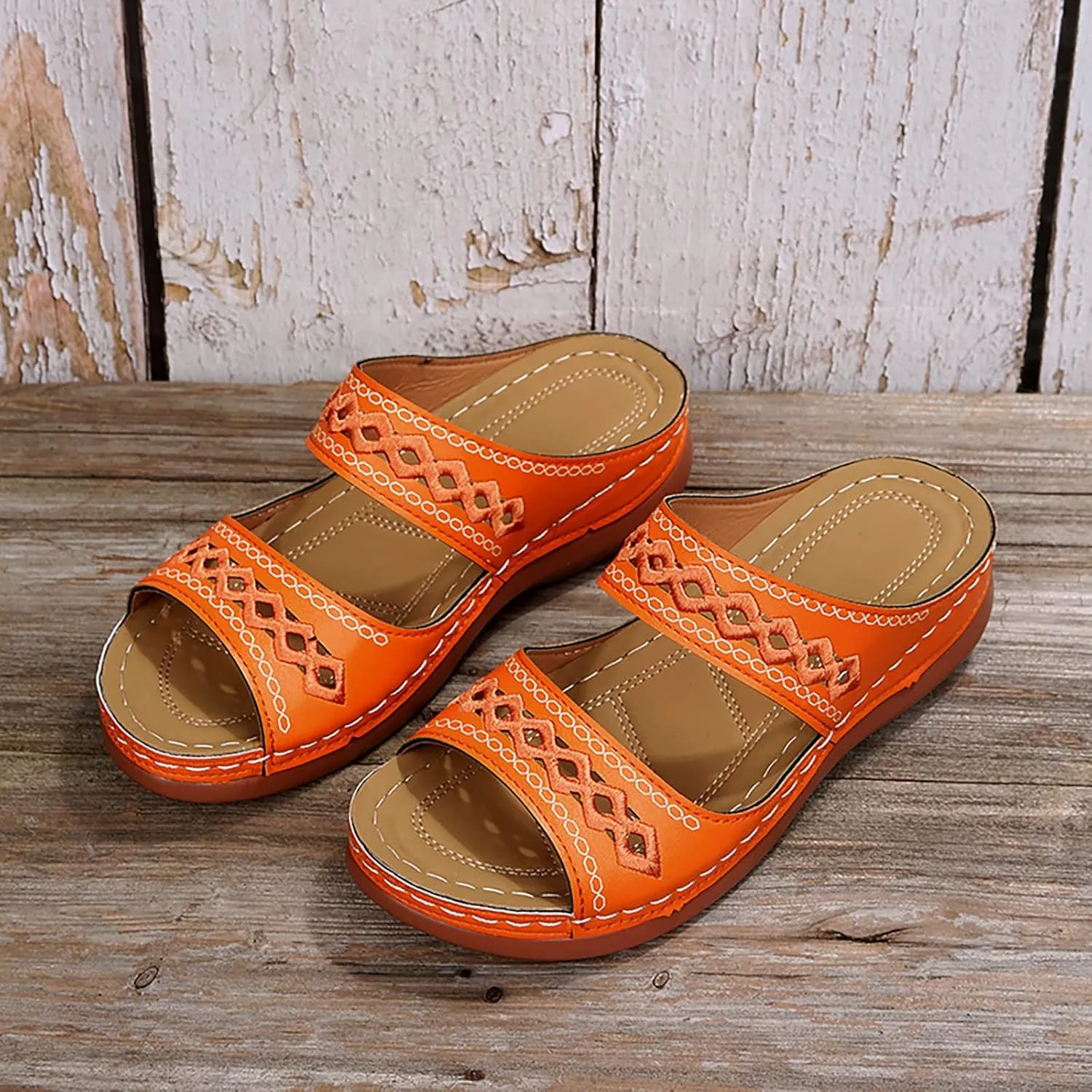 Women Wedge Platform Sandals Open Toe Slip On Boho Sandal Two Strap Summer Casual Slides Rubber Sole Beach Shoes