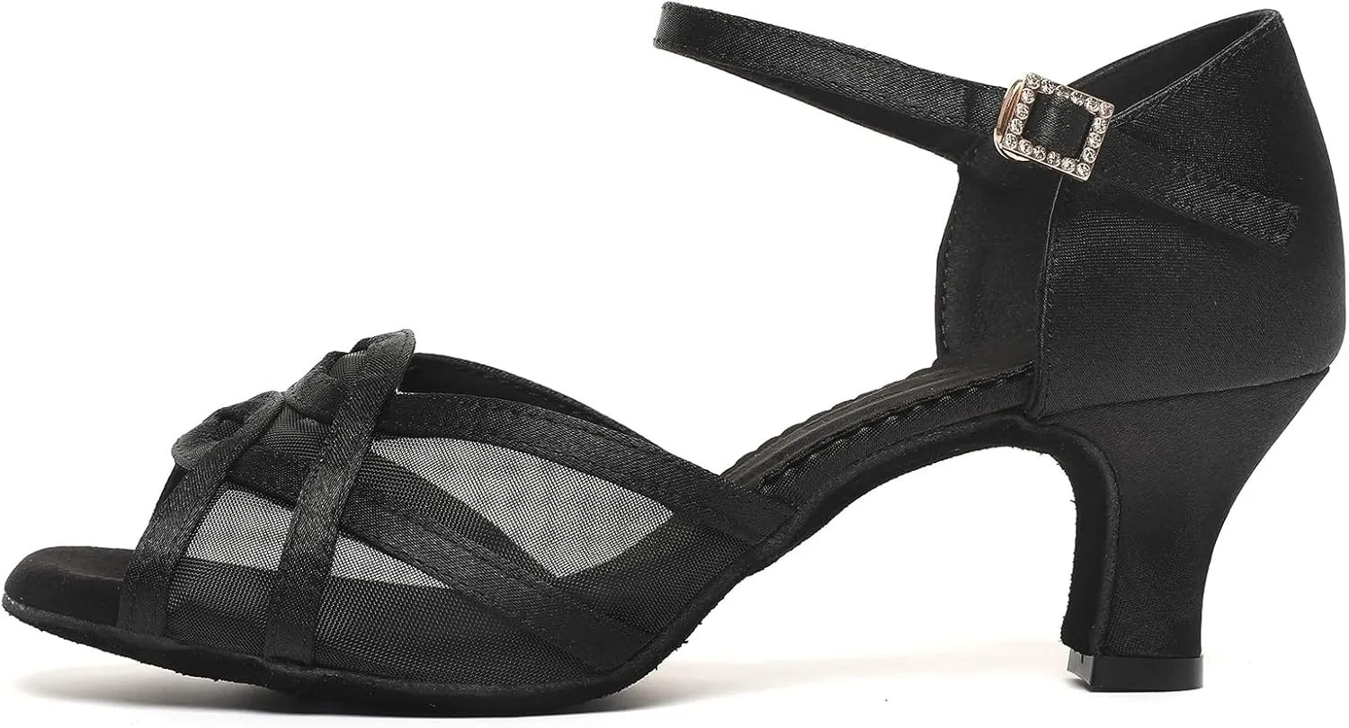 Women's Ballroom Dance Shoes Character Shoes, Latin Salsa Dancing Shoes for Women, Cross Strap Dance Heels, Black