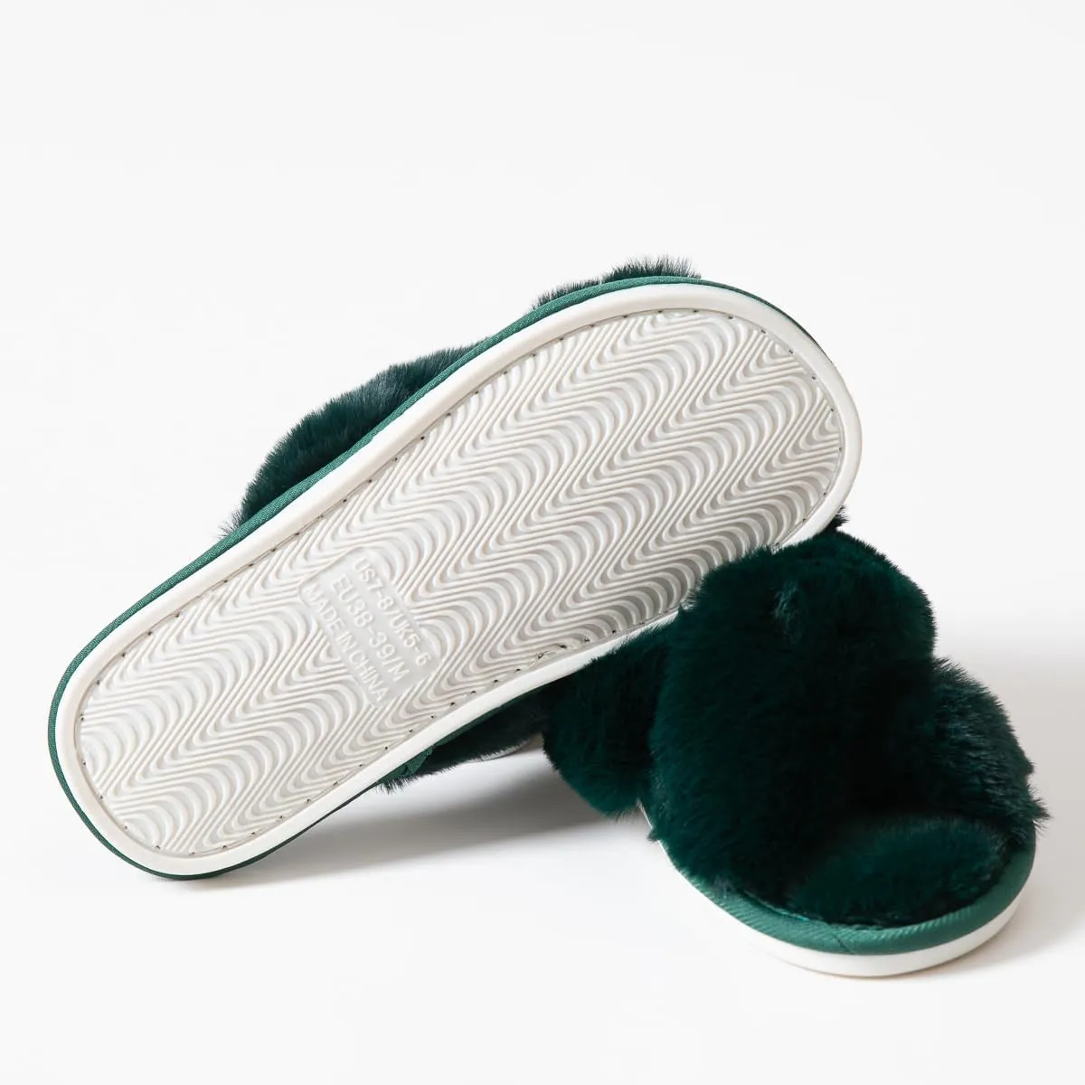 Womens Cross Band Slippers Cozy Furry Fuzzy House Slippers Open Toe Fluffy Indoor Shoes Outdoor Slip on Warm Breathable Anti-skid Sole