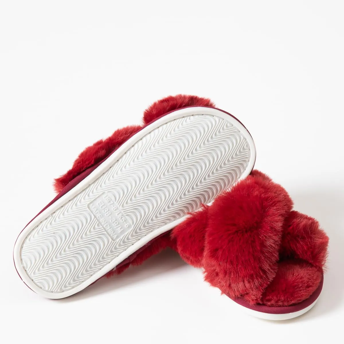 Womens Cross Band Slippers Cozy Furry Fuzzy House Slippers Open Toe Fluffy Indoor Shoes Outdoor Slip on Warm Breathable Anti-skid Sole