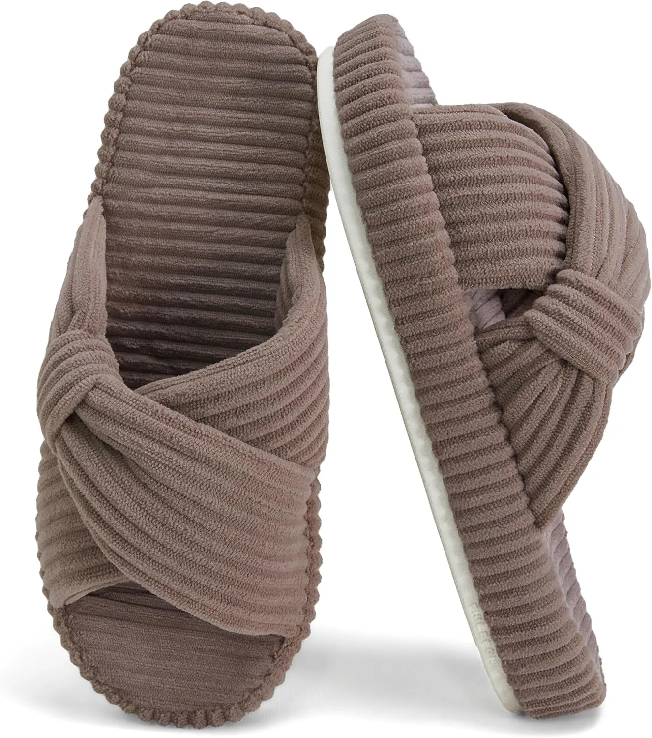 Women's House Slippers Corduroy Indoor Slippers Memory Foam Bedroom Open Toe Slippers Cross Band House Shoes
