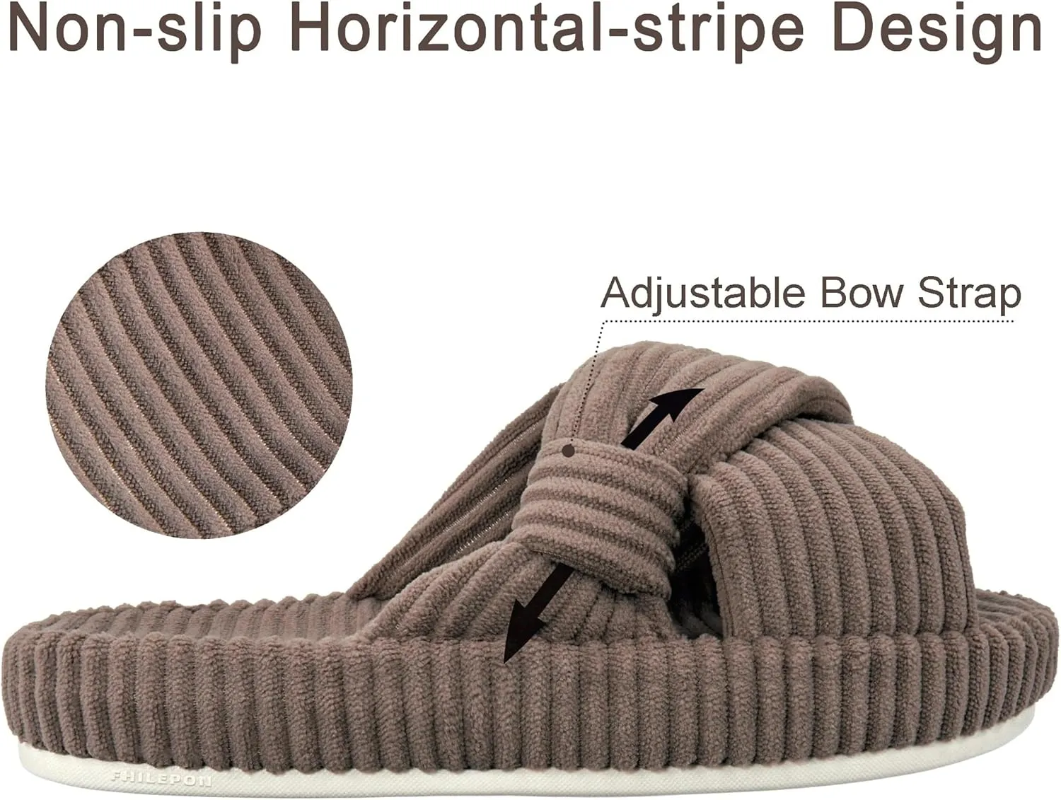 Women's House Slippers Corduroy Indoor Slippers Memory Foam Bedroom Open Toe Slippers Cross Band House Shoes